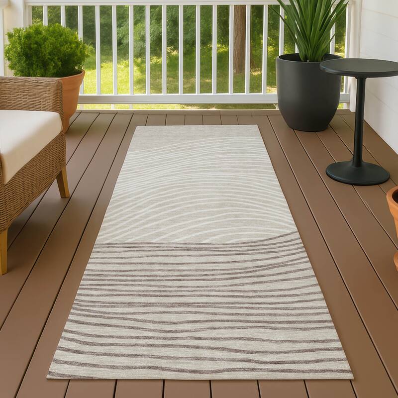 Machine Washable Indoor/ Outdoor Modern Arches Chantille Rug - Beige - 2'3" x 7'6"