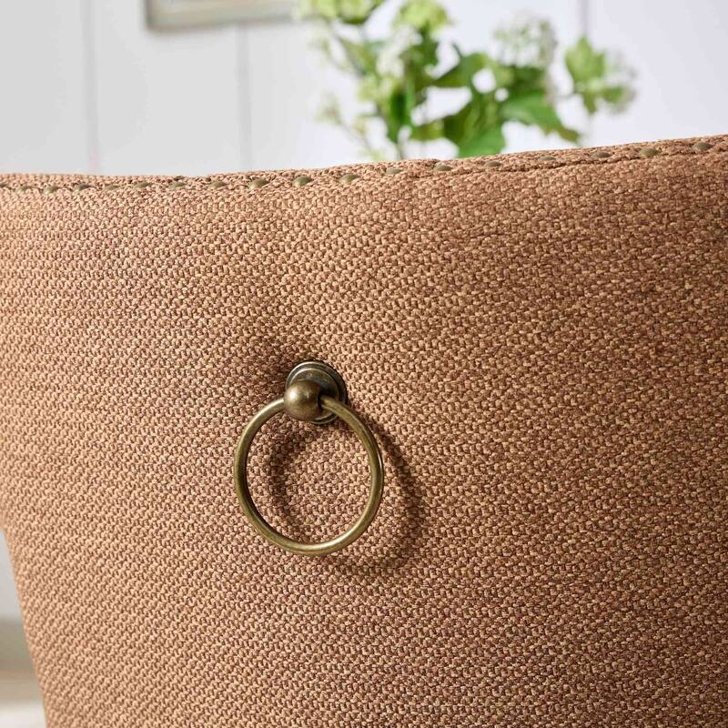 Set of 2 Linen Upholstered Dining Chair with Wood Legs, Nailhead Trim