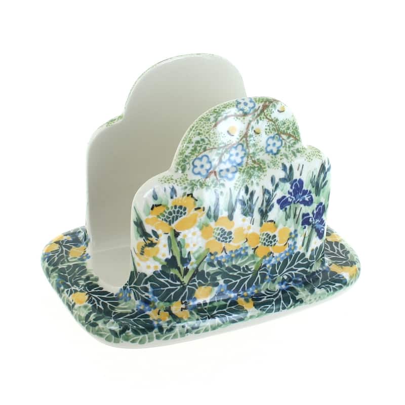 Blue Rose Polish Pottery 487 Ceramika Artystyczna Napkin Holder - Signature