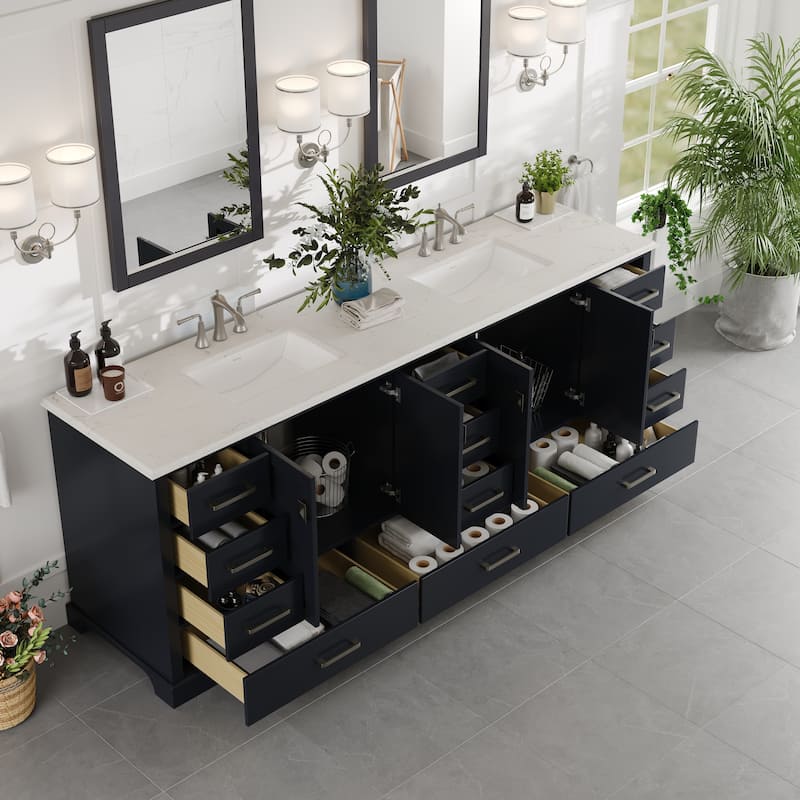 Eviva Storehouse 84"W Bath Vanity with Carrara Quartz Countertop