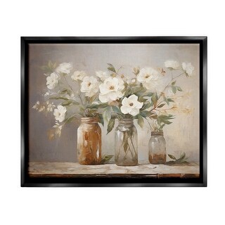 Stupell Vintage Farmhouse Blooms Framed Floater Canvas Wall Art Design ...