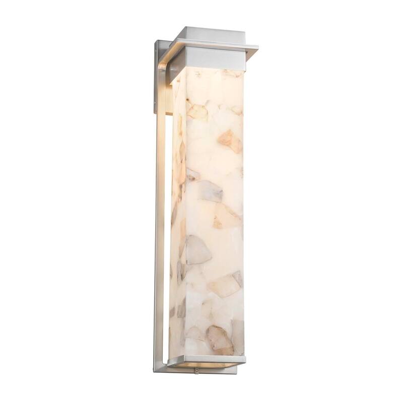 Justice Design Alabaster Rocks! Pacific Brushed Nickel 24-inch LED Outdoor Wall Sconce, Alabaster Rocks Shade