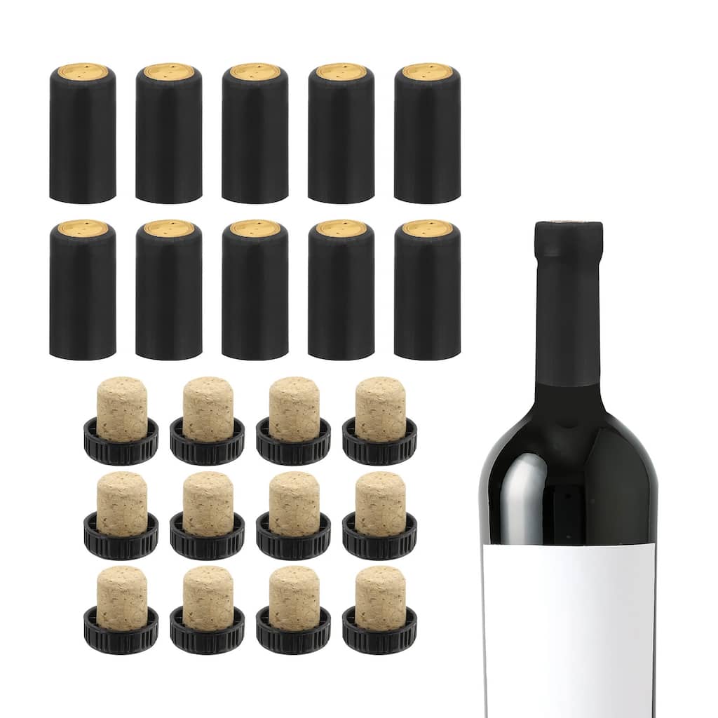 100Pcs PVC Heat Shrink Capsules with 12Pcs T-Shaped Stopper - Black