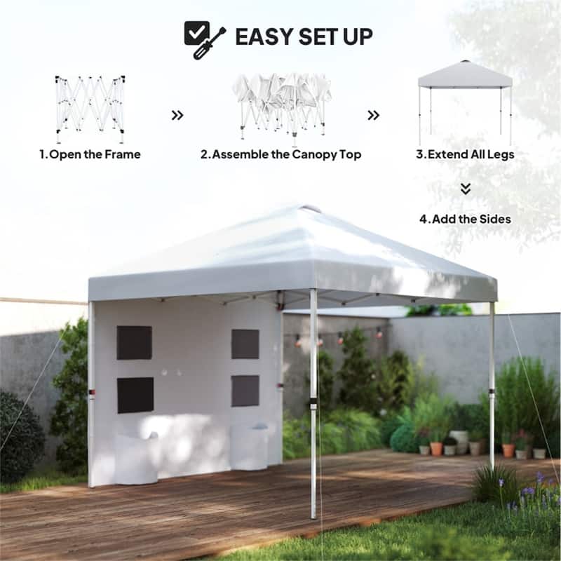 Metal Oxford Fabric Folding Outdoor Canopy Tent with Sidewalls - 116.9" L x 116.9" W x 113" H
