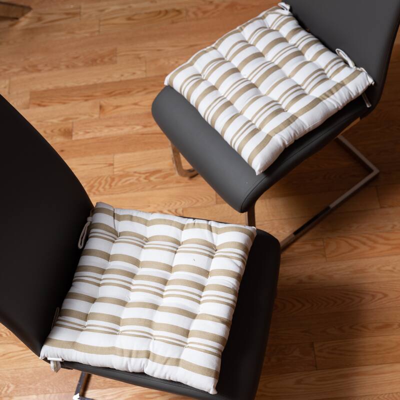 Fabstyles Tufted Set of 4 Broadway Stripe Cotton Chairpads with Ties - 16x16