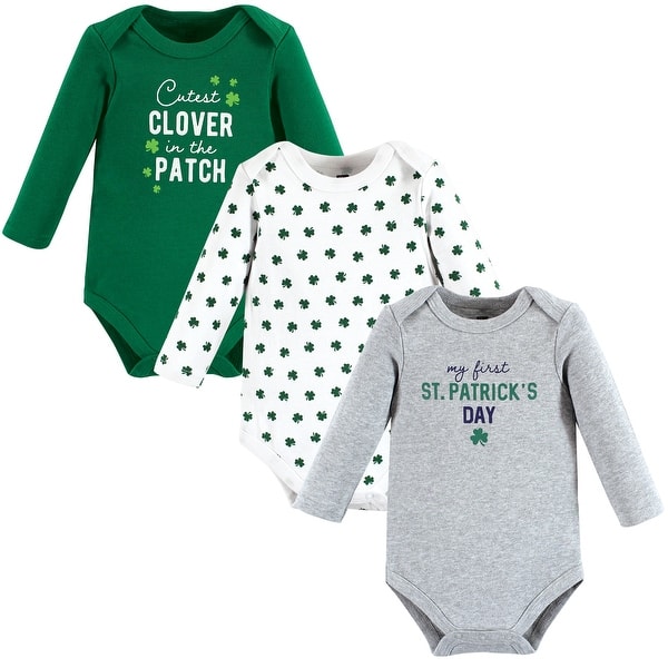 slide 1 of 1, Hudson Baby Infant Boy Cotton Long-Sleeve Bodysuits, Cutest Clover 3-6 Months - Cutest Clover