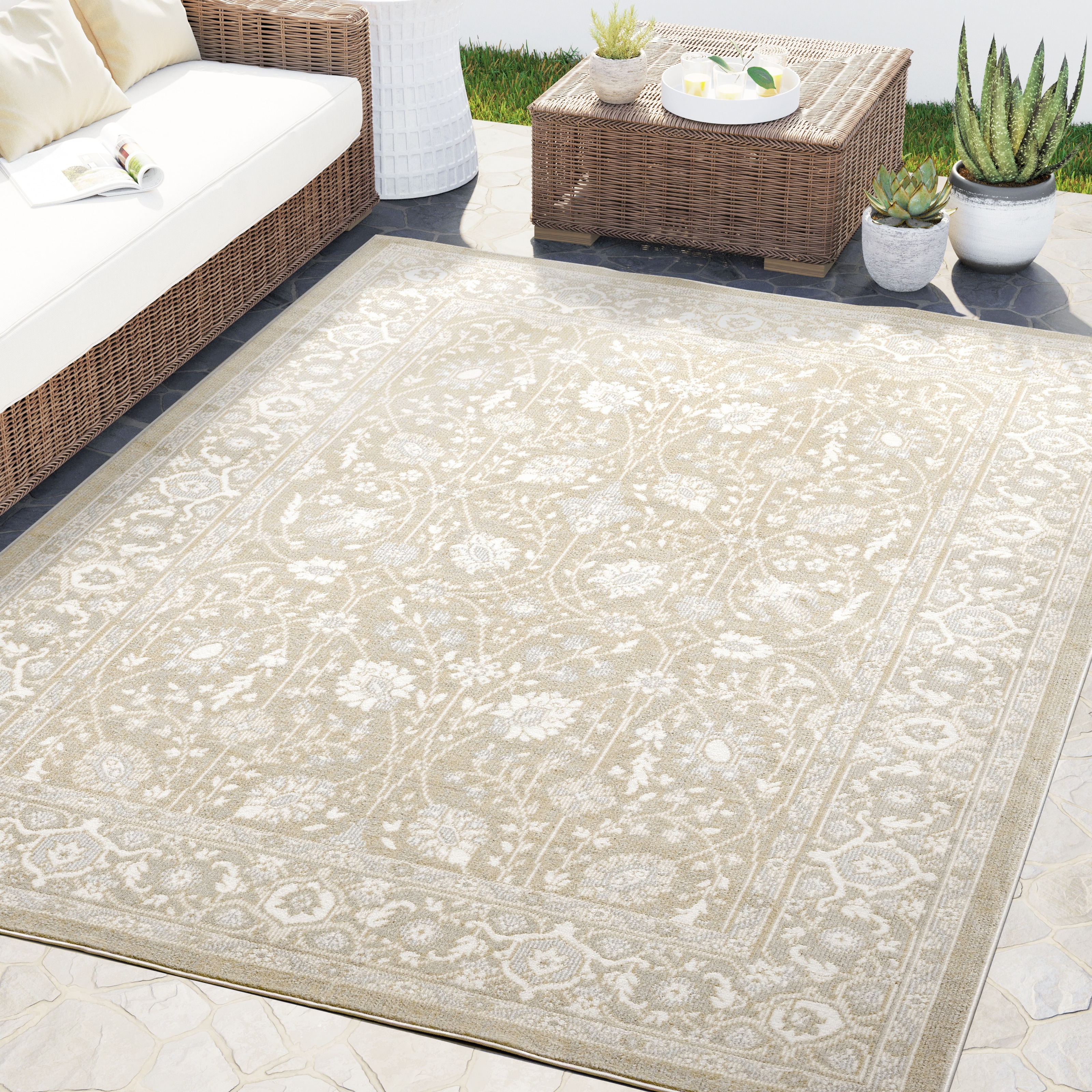 Abani Dalia DAL140A Floral Oriental Sand Rug