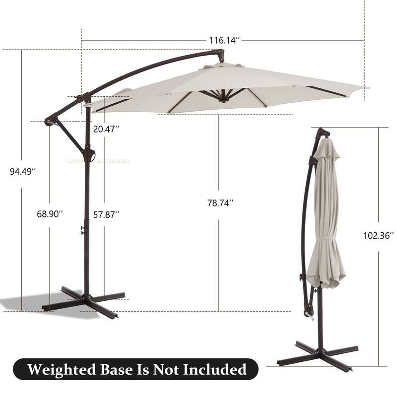 10ft Steel Crank Lift Hanging Offset Cantilever Umbrella