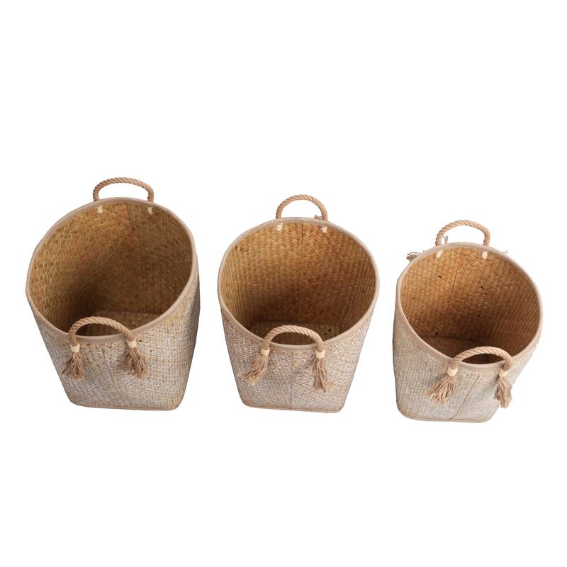 Celia Handwoven Palm Leaf Nesting Storage Baskets with Rope Handles (Set of 3)