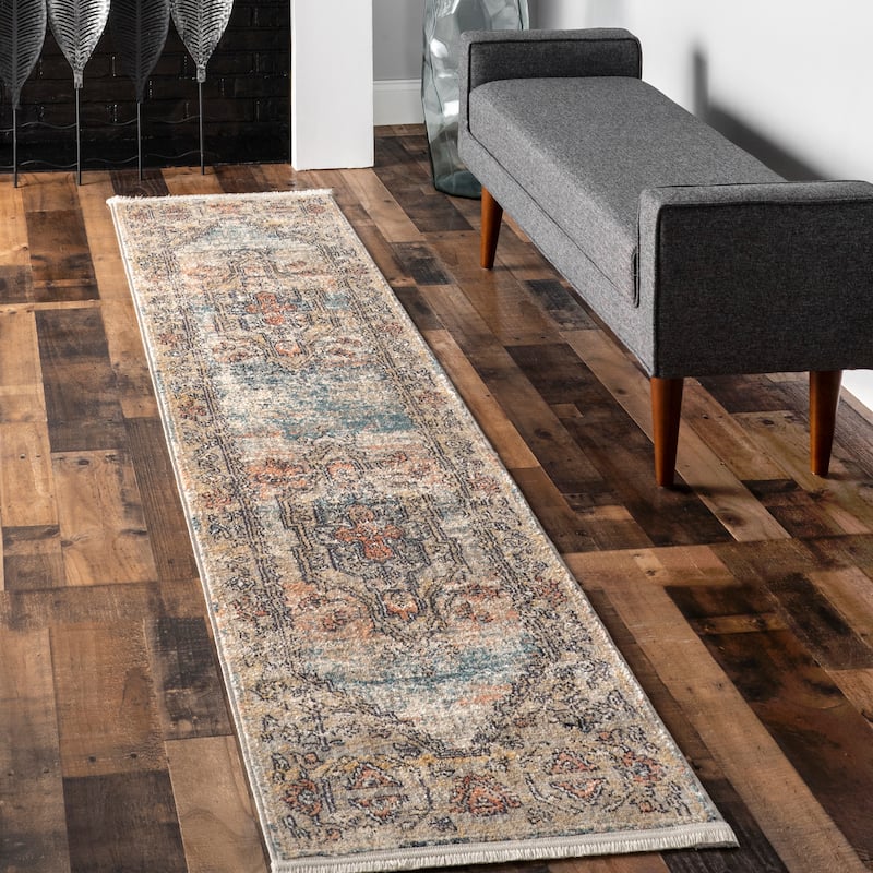 Nuloom Marley Traditional Medallion Fringe Area Rug - 2' x 8' - Beige