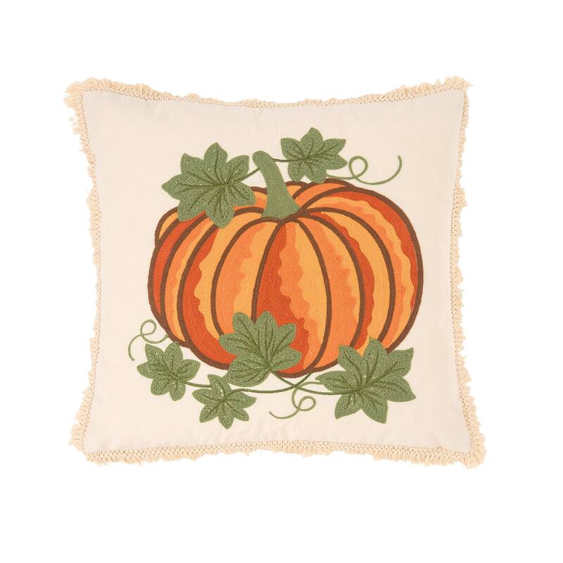 18" x 18" Crewelwork Pumpkin Halloween Throw Pillow
