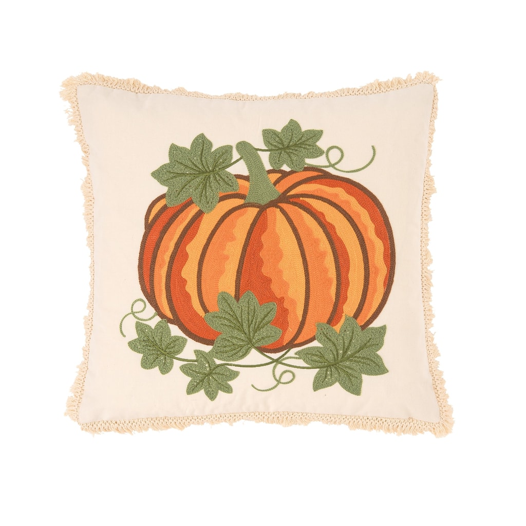 18" x 18" Crewelwork Pumpkin Halloween Throw Pillow