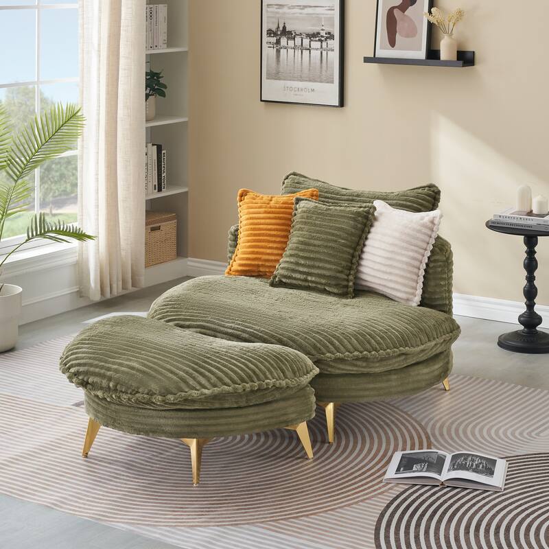 Comfortable Upholstered Armless Chair with Ottoman