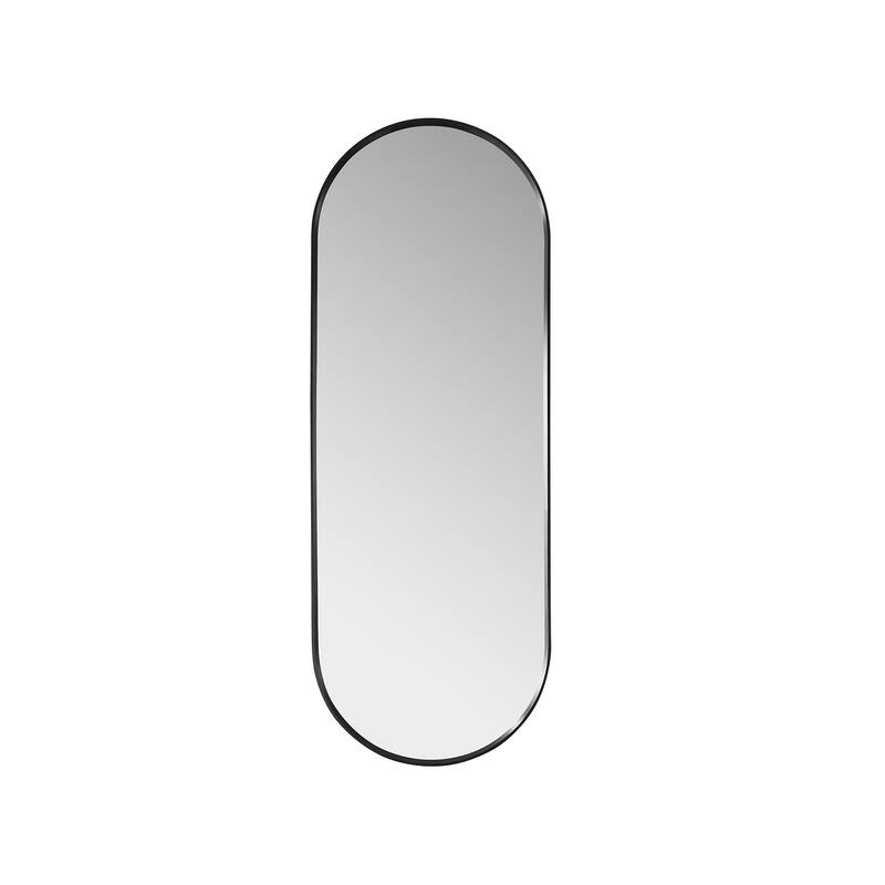 Vinnova Luarca 18 in. W x 48 in. H Oval Metal Wall Mirror - 18 in. W x 48 in. H - Brushed Black