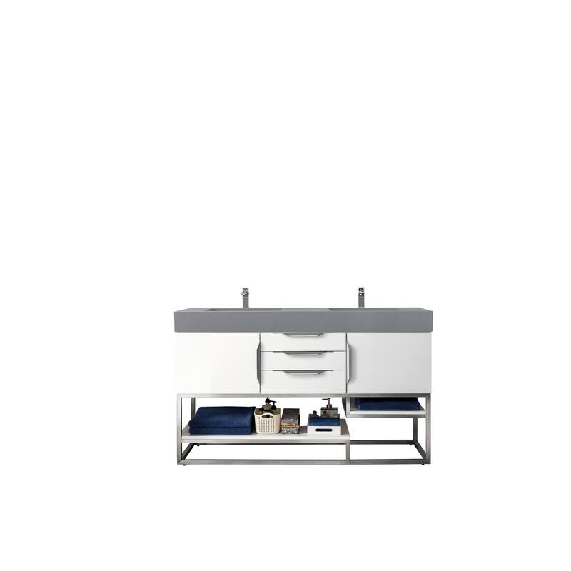 James Martin Vanities Columbia 59" Double Vanity, Glossy White with Brushed Nickel Hardware