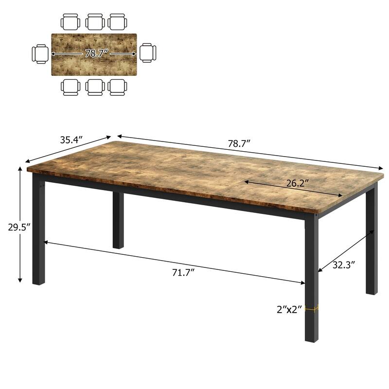 Industrial Dining Table for 6-8 People, with Metal Legs