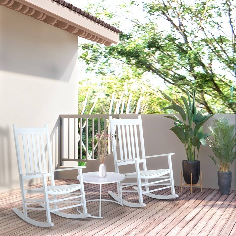 Acacia Wood Rocking Chair with Wide Slatted Seat and Comfortable Armrests for Indoor and Outdoor Use
