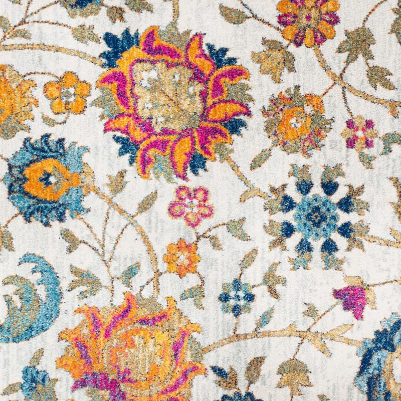 Teagan Light Grey Vintage Floral Area Rug - 5'3" x 7'3"