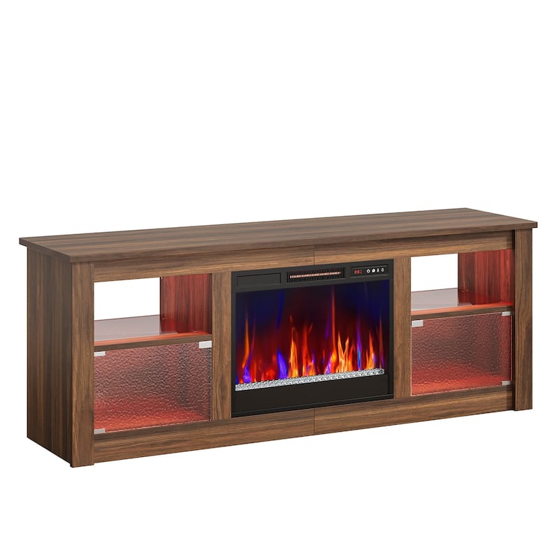 Bestier 63 in. Freestanding Media Console Electric Fireplace TV Stand Fits TV's Up to 70 in. with Cabinet - 62 inches