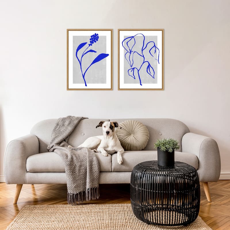 Amanti Art Azure Blossom Silhouette & Blue Lines Harmony 2 Piece by Treechild Framed Canvas Wall Art