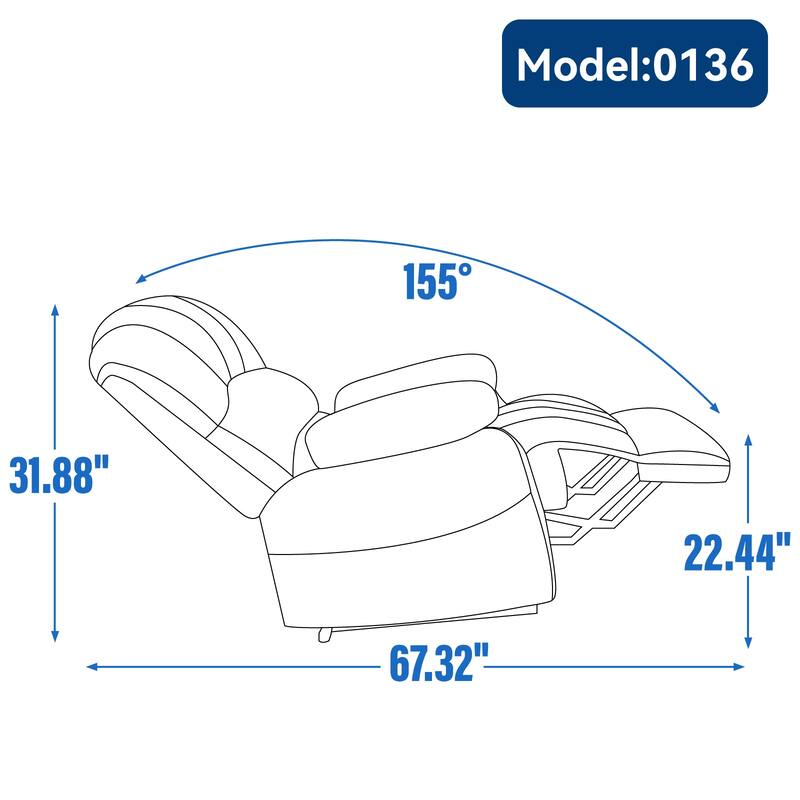 Brown Extra-Large Manual Recliner with 155° Recline Angle and Comfortable Fabric Upholstery