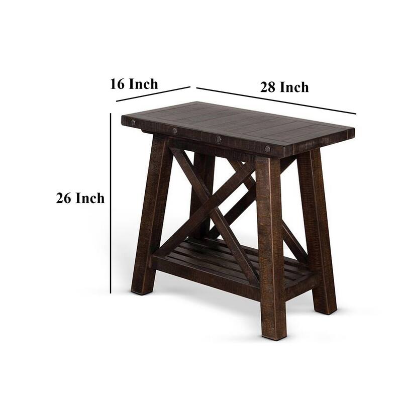 Anva Accent Chairside Table, Dark Brown Mahogany, Rectangular 28 Inch