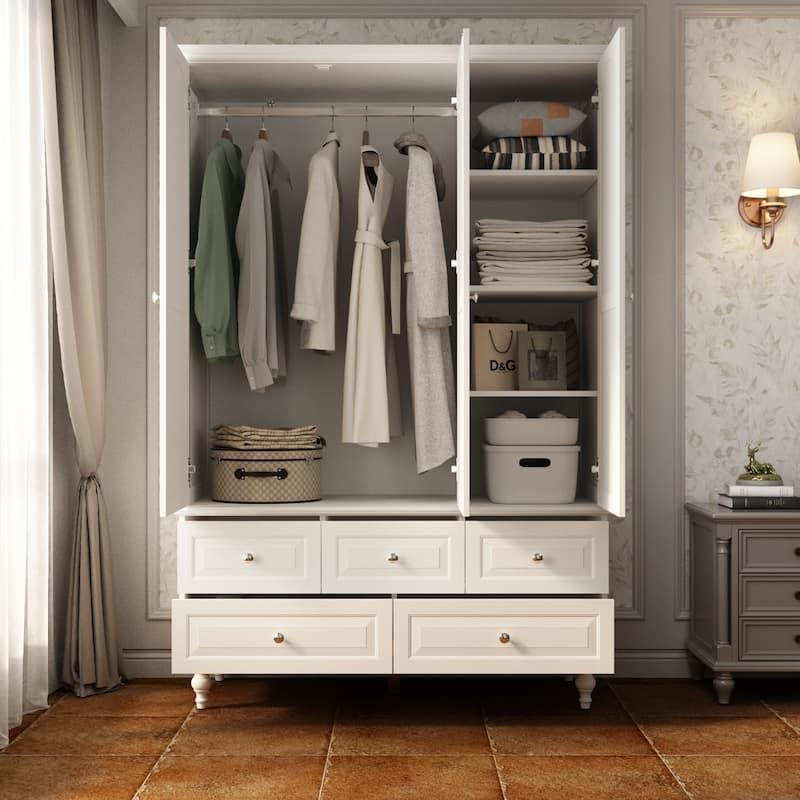 70.9"H Lacquered Wardrobe Armoires Wooden Closet with Mirror Door