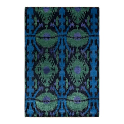 Overton Hand Knotted Wool Contemporary Ikat Black Area Rug - 6' x 9'