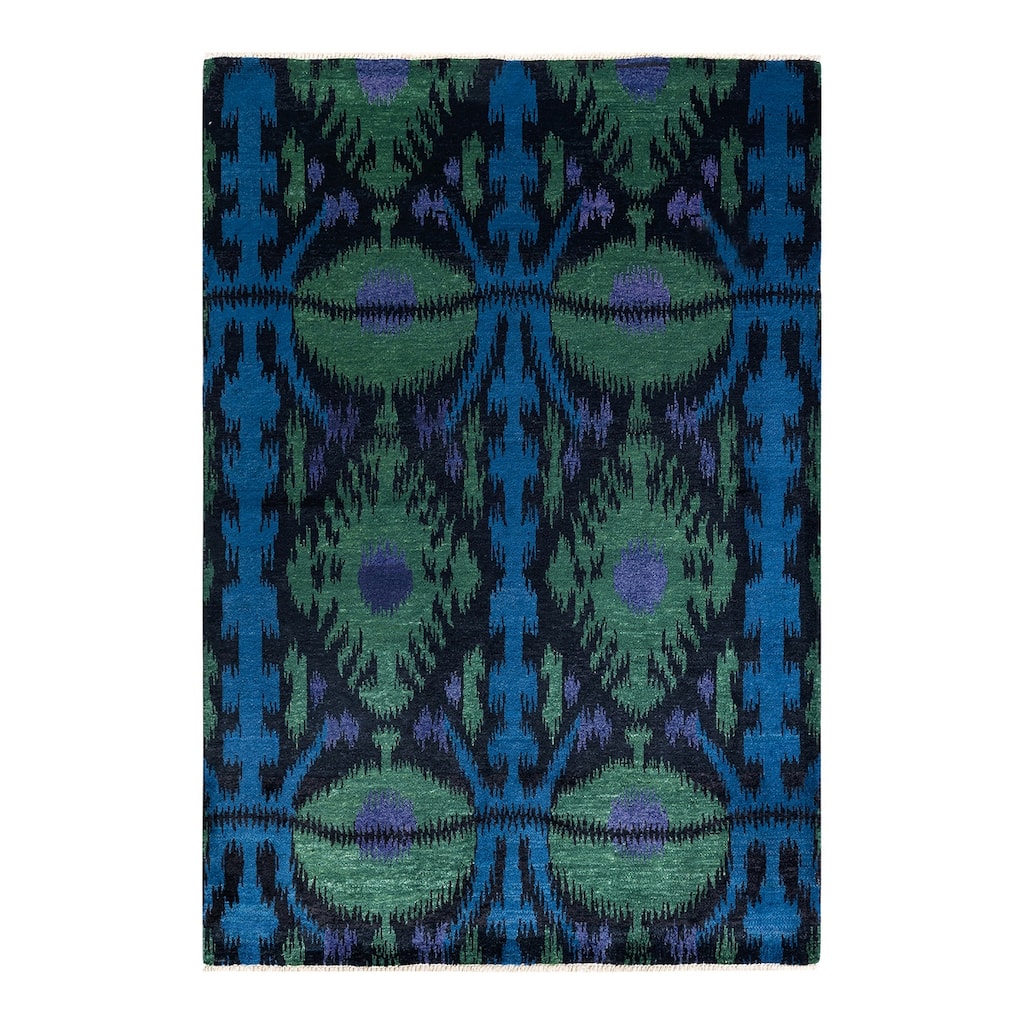 Overton Hand Knotted Wool Contemporary Ikat Black Area Rug - 6' x 9'