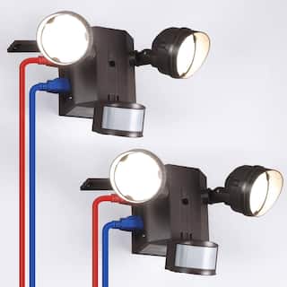 2 Pack 30W Dual-Head LED Security Light with GFCI Outlets, Brown