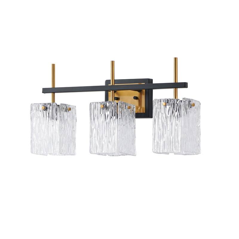 KAWOTI 22" Black &Gold Vanity Light with Textured Glass Shade - W22" x D6.5" x H11.13"
