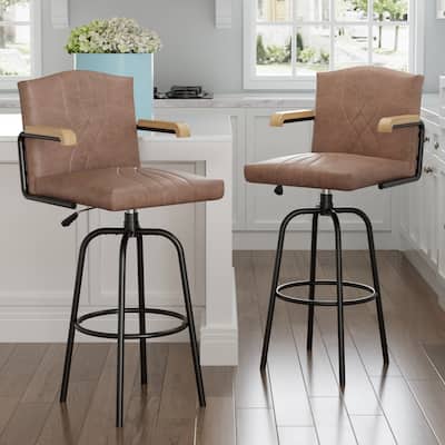 VECELO Set of 2/4 Velvet Bar Height Stools with Back, Upholstered Seat, Wood Armrests, Metal Legs, 30" Tall Bar Chairs