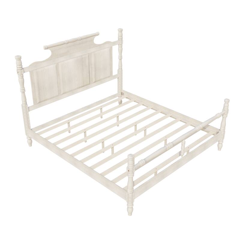Vintage Country Style Wood King Size Platform Bed