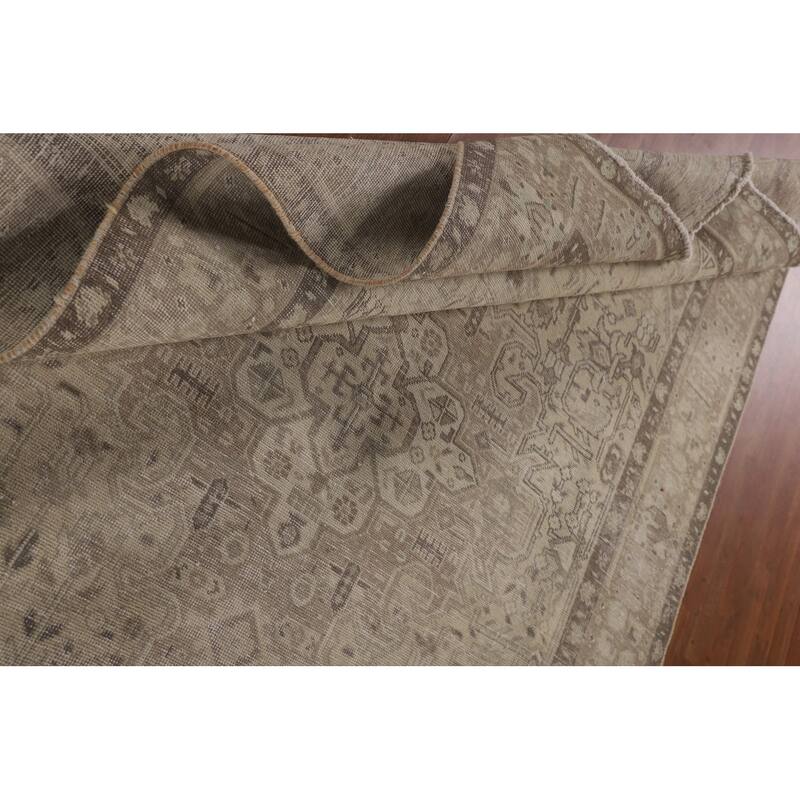 Distressed Tabriz Persian Antique Area Rug Hand-Knotted Wool Carpet - 6'5"x 9'9"