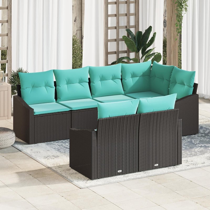 vidaXL 7 Piece Garden Sofa Set with Cushions - 91.9×48.6×27.2 - Black
