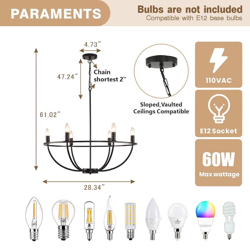 6-Lights ​Curved Arms Wagon Wheel Chandeliers