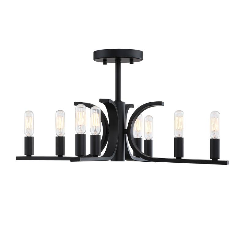 Skye 22.75 in. 8-Light Matte Black Minimalist Semi Flush Mount with Bare Bulbs for Dining Rooms - 11.25
