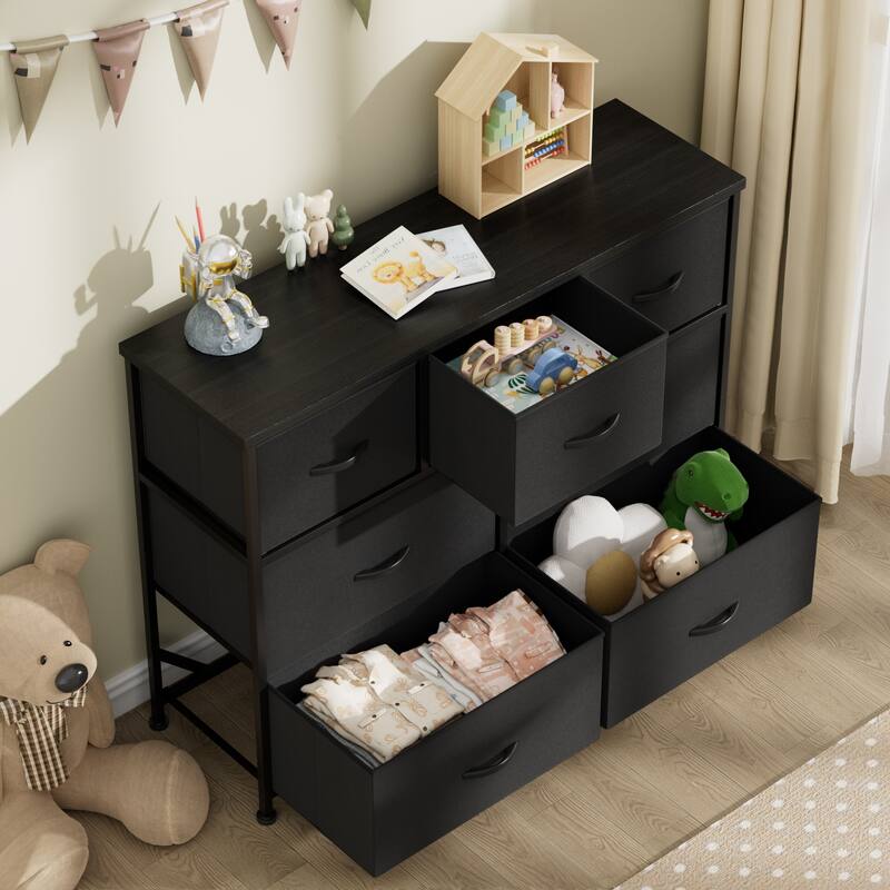Furniwell 7 Drawer Fabric Dresser Chest of Drawer Cabinet, Black - Black