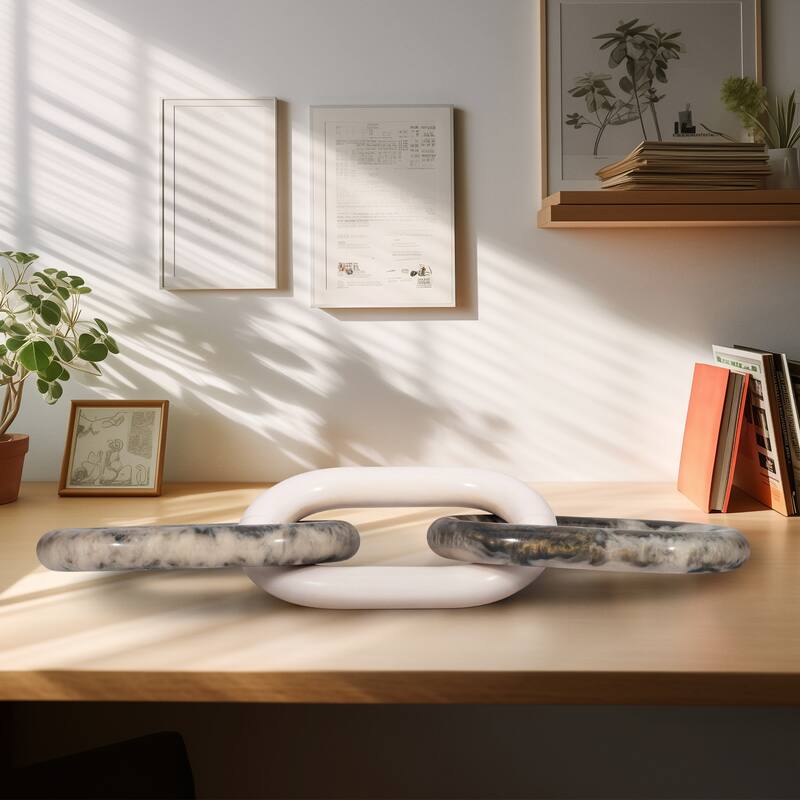 Modern Chain Linked Art Sculpture for Contemporary Spaces - 21" - 21" x 6" x 1" - Grey