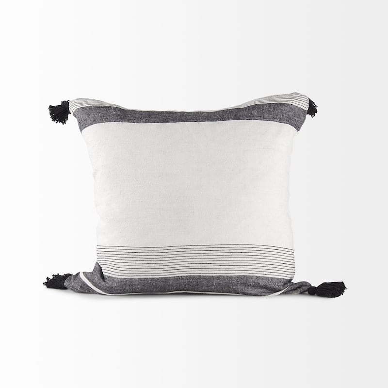White and Gray Fringed Pillow Cover