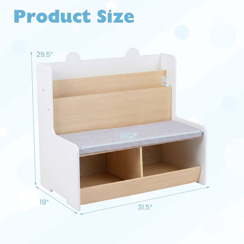 Gymax Kids Reading Nook w/Bench Bookshelf & 2 Cubbies Removable Padded