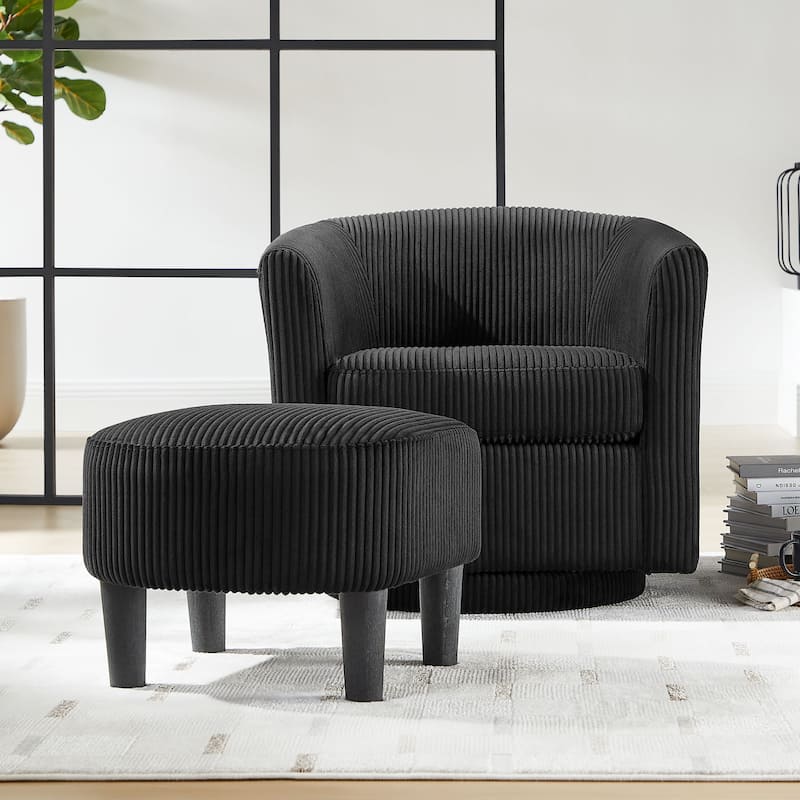 Swivel Accent Chair 360° Comfy Recliner Corduroy Arm Chair Single Sofa with Ottoman for Living Room Bedroom