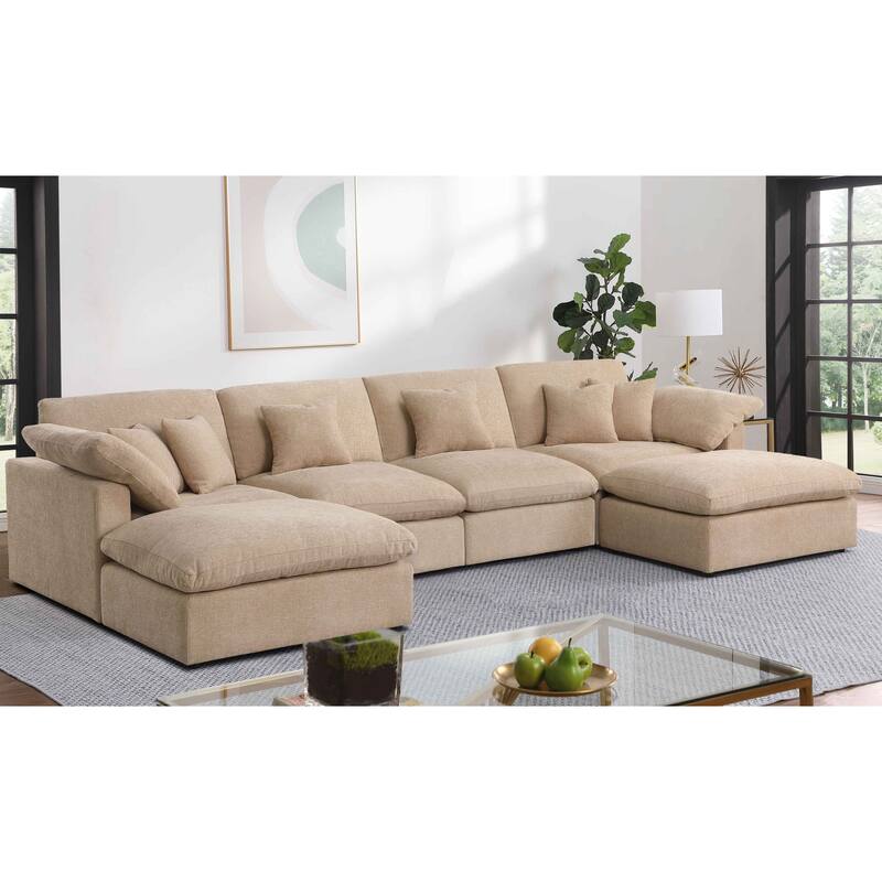6 - Piece Chenille Sectional - Light Camel