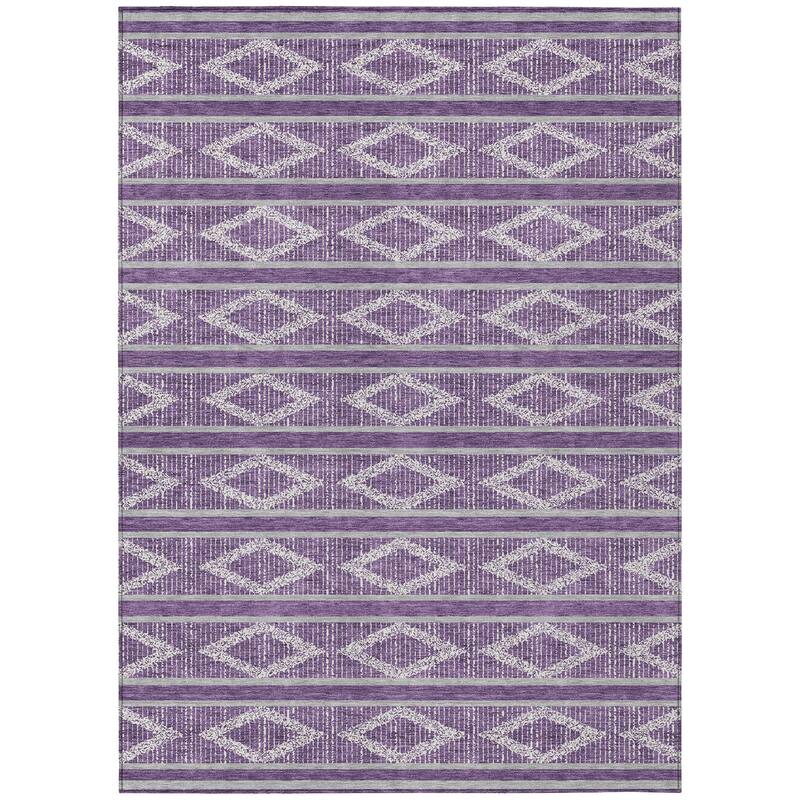 Machine Washable Indoor/ Outdoor Diamond Stripe Chantille Rug