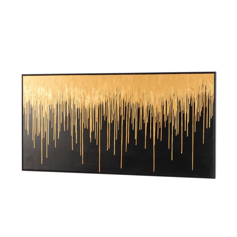 Gold Canvas Melting Drip Abstract Framed Wall Art with Black Frame