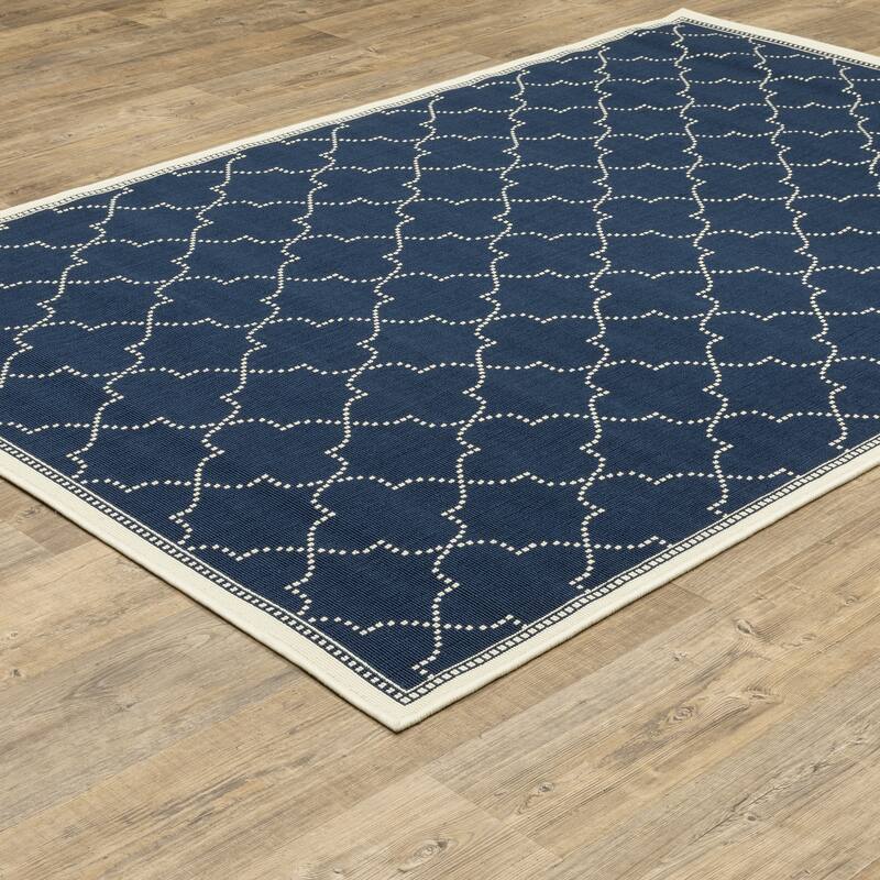 Style Haven Marianna Simple Lattice Navy/ Off-White Loop Pile Indoor Outdoor Area Rug