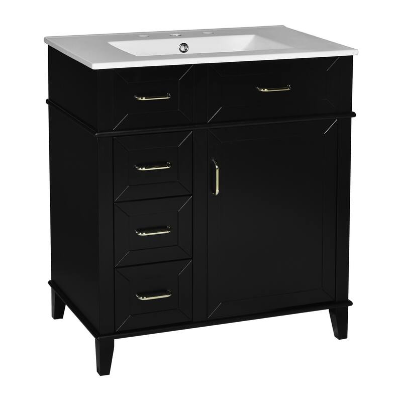 30" Bathroom Vanity with Ceramic Sink - Black