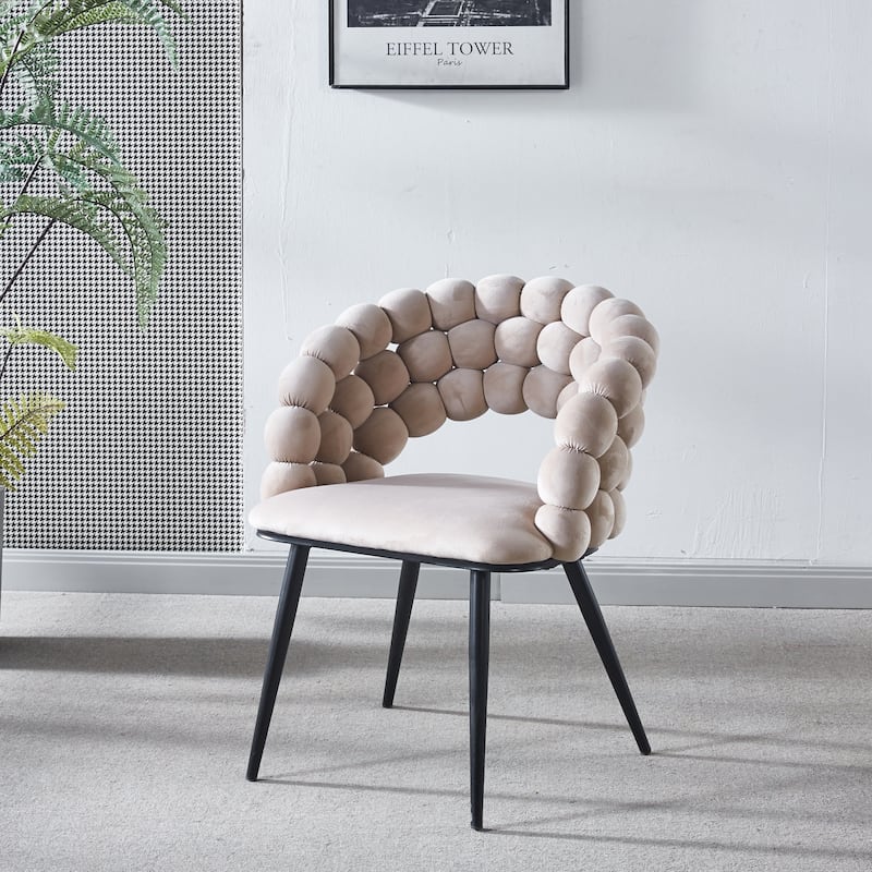 Modern chair(set of 2 ) with golden color iron tube legs, soft cushions and comfortable backrest, hairball back