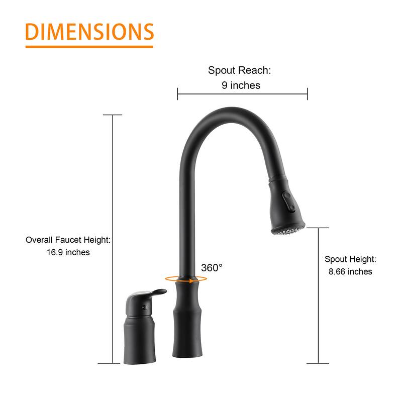 Kitchen Sink Faucet with Separate Handle, Matte Black
