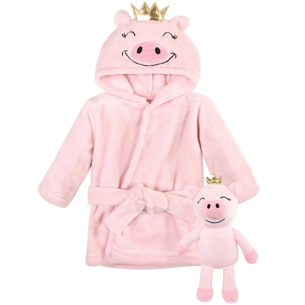 slide 1 of 1, Hudson Baby Infant Girl Plush Bathrobe and Toy Set, Pig, One Size - Pig - One Size One Size - Pig